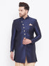 Vastramay Men's Navy Blue Silk Blend Sherwani Only Top